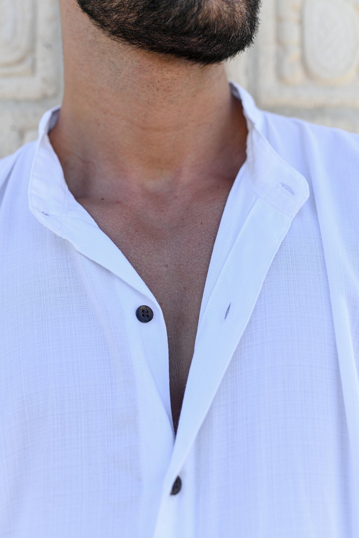 Chemise à col mao en bambou, manches courtes