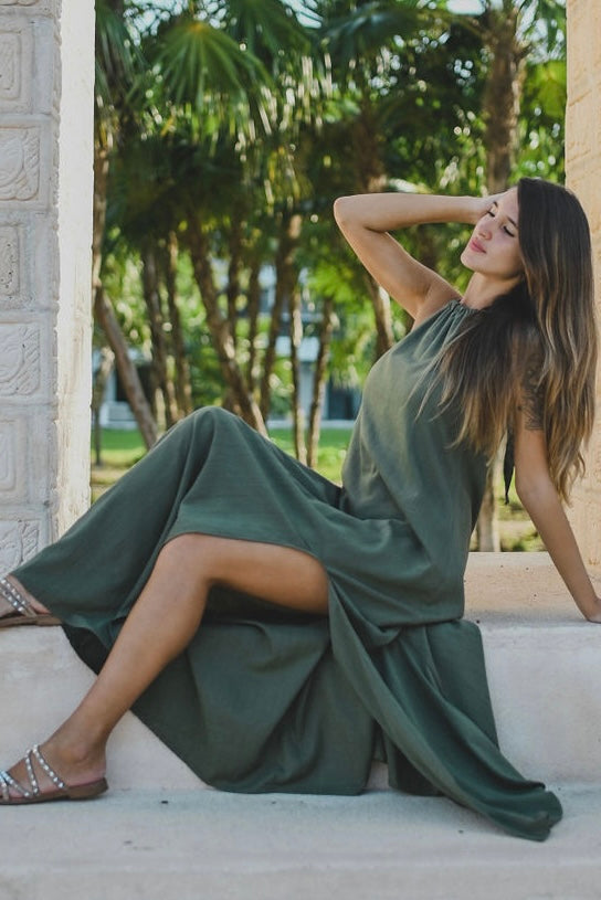 AGUA bamboo halter maxi dress
