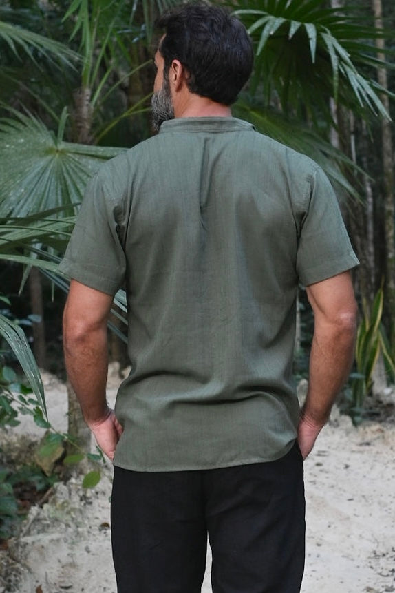 Chemise à col mao en bambou, manches courtes