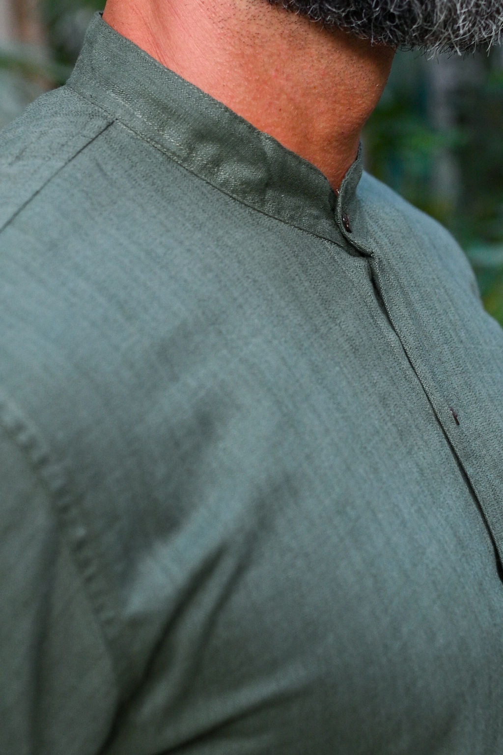 Chemise à col mao en bambou, manches courtes