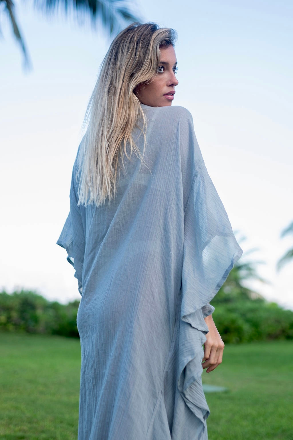Caftan ouvert Landy en gaze de coton