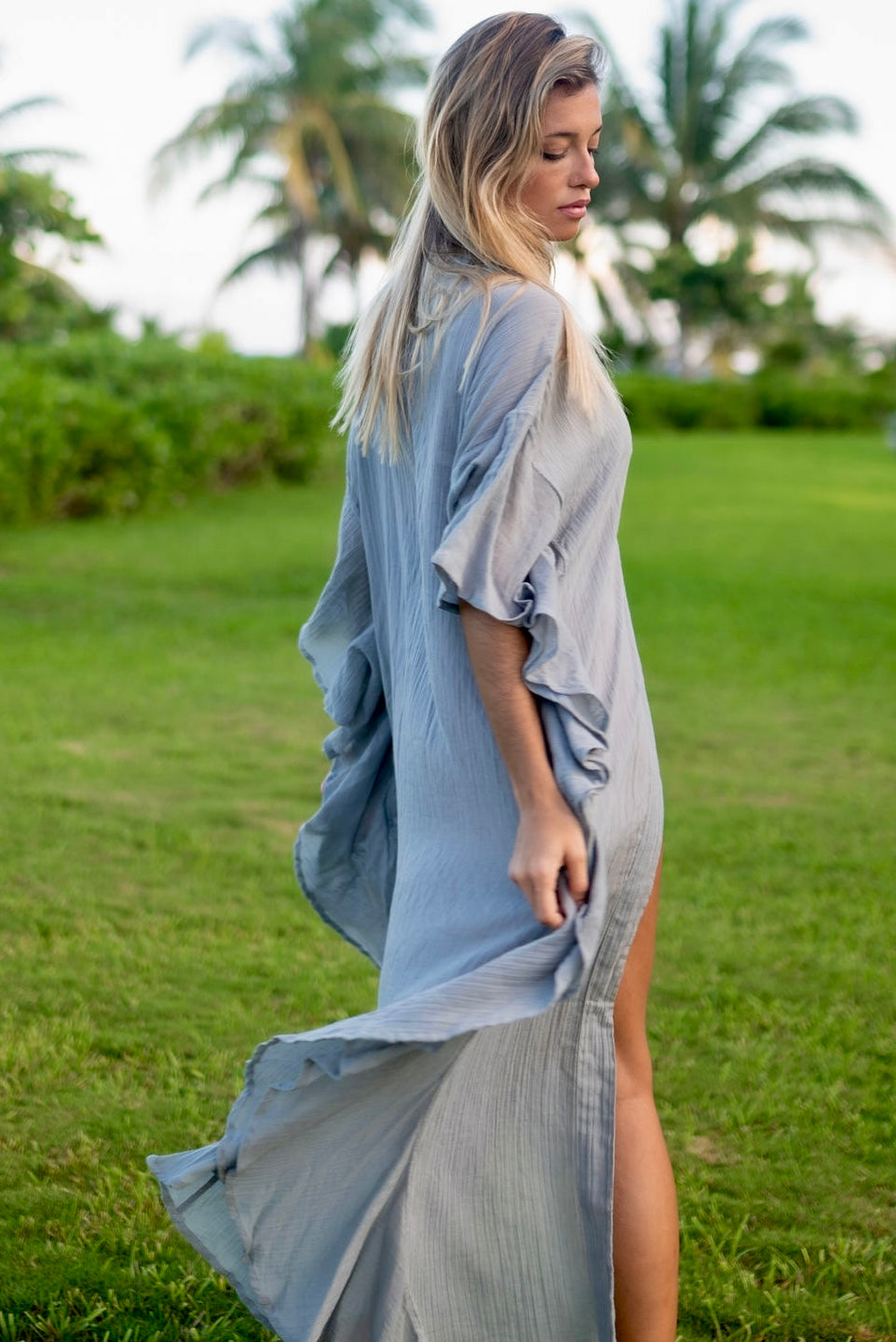 Caftan ouvert Landy en gaze de coton