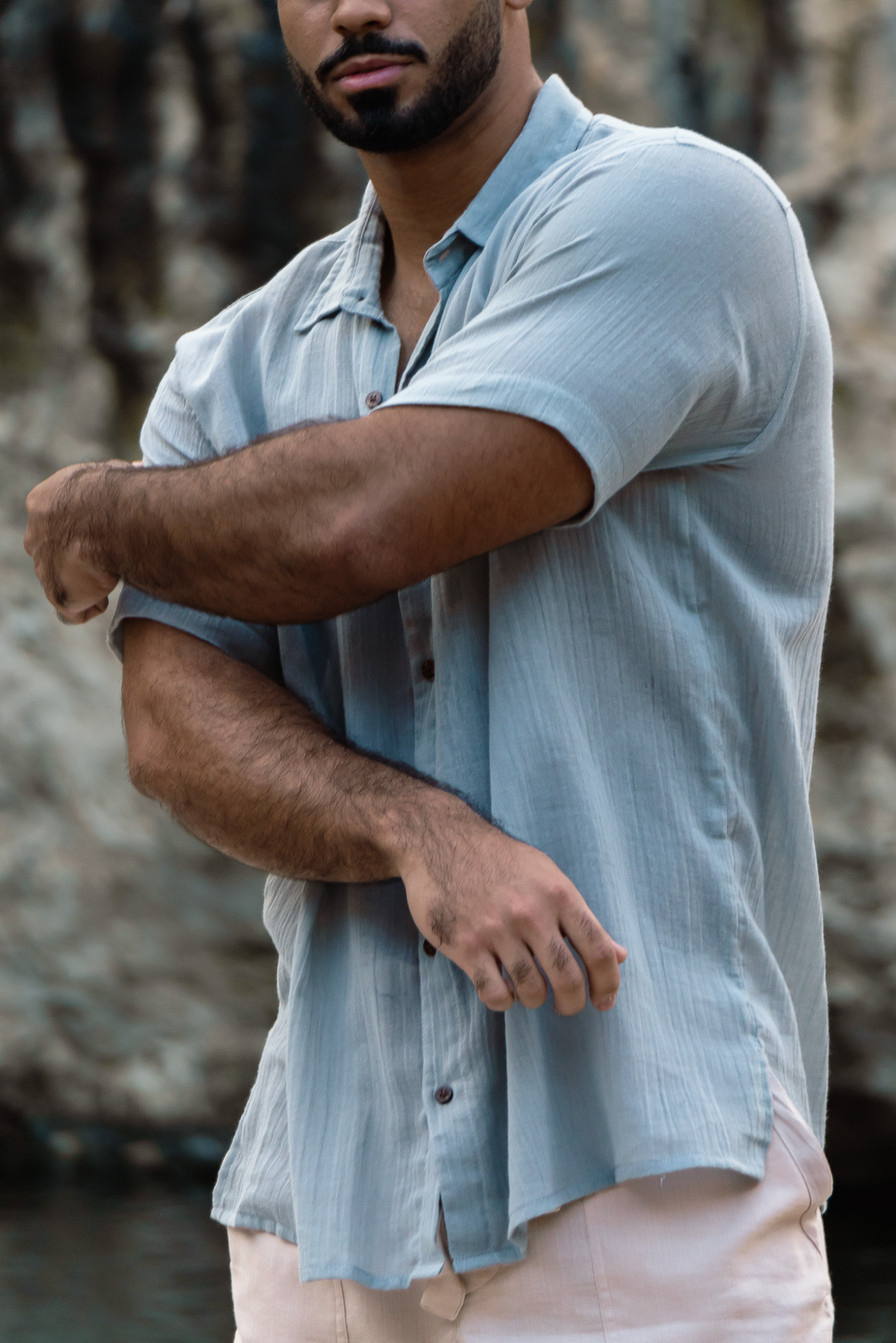 Camisa Clásica en Gasa de Algodón. Manga Corta