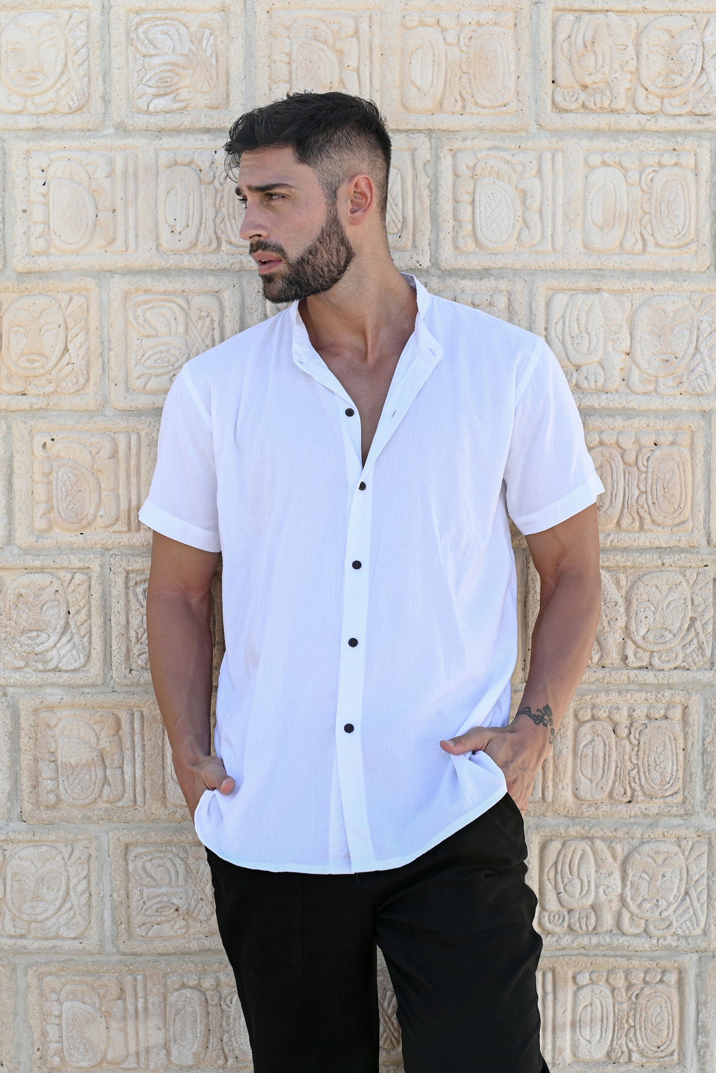 MANDARIN COLLAR short sleeve bamboo shirt 