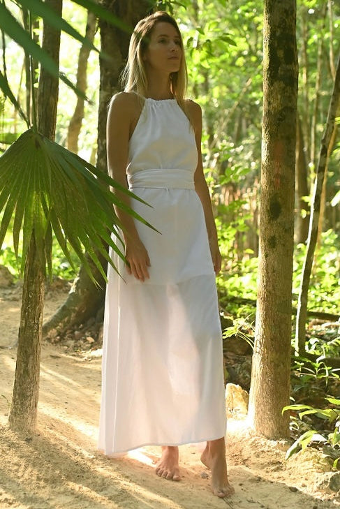 AGUA maxi vestido halter de bambú